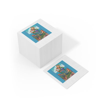 Three Mermaids with Strings of Pearls by Carlo Chiostri White Coined Napkins