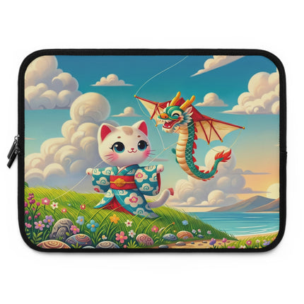 Geisha Kitten and the Dragon Kite Laptop Sleeve – Joyful Flight & Dragon Spirit