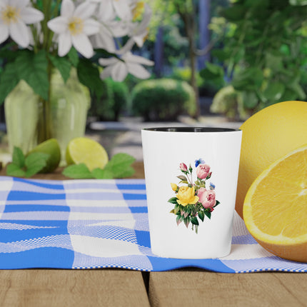 Yellow Rose and Cabbage Rose Botanical Illustration by Pierre-Joseph Redouté Ceramic Shot Glass