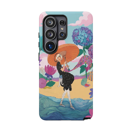 🌊☂️ The Lady Of The Flowered Seashore Phone Case – Art Deco Seaside Fashion