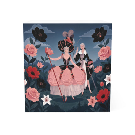 🌹🎭 The Rose Masquerade Promenade Note Cube – Art Deco Floral Elegance