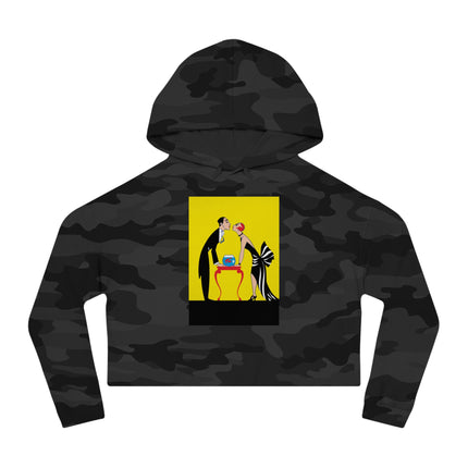 A Moment of Elegance: A Passionate Embrace Amidst Golden Splendor Women’s Cropped Hooded Sweatshirt