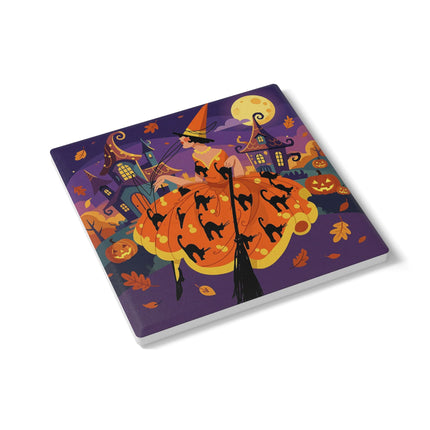 🐈‍⬛🎃 The Black Cat Witch Of Pumpkin Manor Ceramic Coaster – Whimsical Halloween Charm