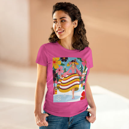🎄🌸 The Christmas Blossom Belle Cotton Tee – Art Deco Holiday Whimsy