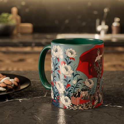 ❤️🌺 The Scarlet Parasol Spectacle Colorful Mug – Art Deco Fashion Elegance
