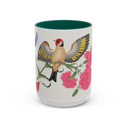 Goldfinch & Pink Flowers Colorful Mugs – Vibrant Spring & Bold Beauty