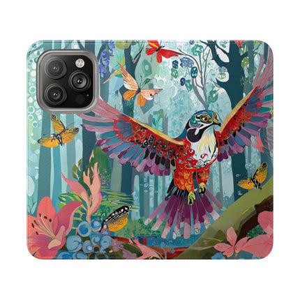 🦖🦋 Colorful Raptor Flip Case – Butterfly Wonder & Forest Adventure