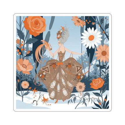 🦚❄️ The Lady Of The Winter Phoenix Garden Kiss-Cut Sticker – Art Deco Floral Fantasy