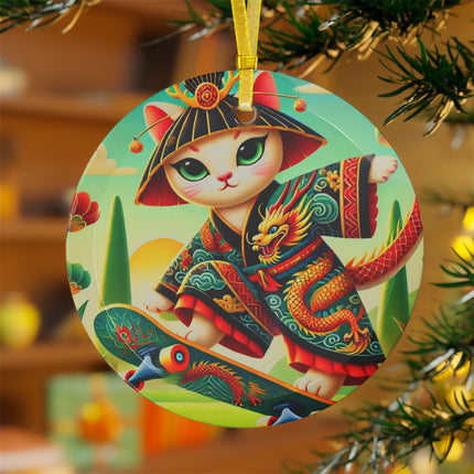 Dragon Dance on Wheels Glass Ornament