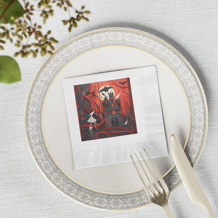 Halloween Night Scene White Coined Napkins