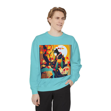 Black Cat in Kimono Unisex Garment-Dyed Sweatshirt