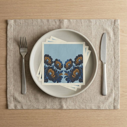 💙🖤 The Midnight Gilded Blossom Napkins – Art Deco Botanical Elegance