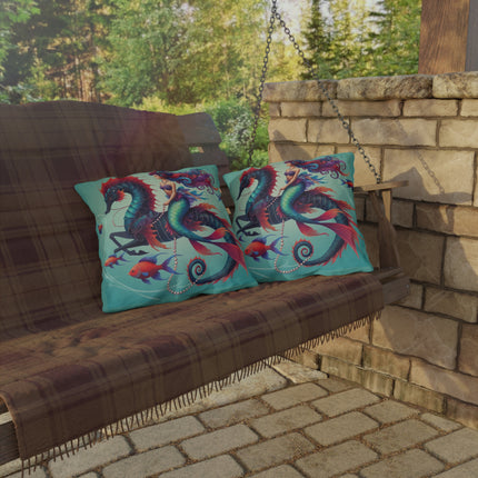 Mermaid & Sea Dragon Outdoor Pillows – Ocean Guardian & Mythic Beauty