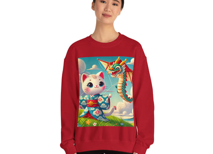 Geisha Kitten and the Dragon Kite Heavy Blend™ Crewneck Sweatshirt