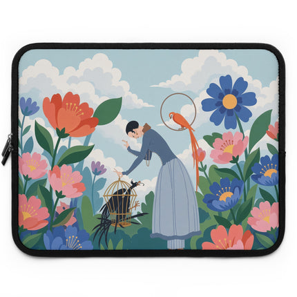 🌺🦜 The Lady Of The Garden Aviary Laptop Sleeve – Art Deco Floral Whimsy