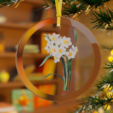 Chinese Sacred Lily botanical illustration by Pierre-Joseph Redouté Glass Ornament