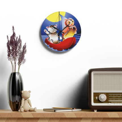 Embarking on a Moonlit Journey Acrylic Wall Clock, Round and Square