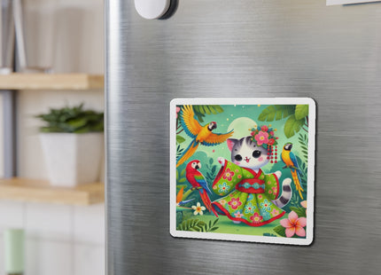 Parrot Dance of the Geisha Kitten Die-Cut Magnets (5 Sizes)