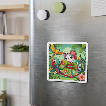 Parrot Dance of the Geisha Kitten Die-Cut Magnets (5 Sizes)