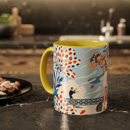 🌼🧡 The Polka Dot Wind Dancer Colorful Mug – Art Deco Fashion Whimsy