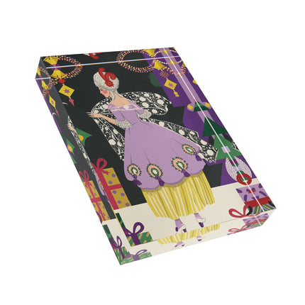 🎁✨ The Lavender Christmas Masquerade Acrylic Art Block – Art Deco Holiday Fantasy