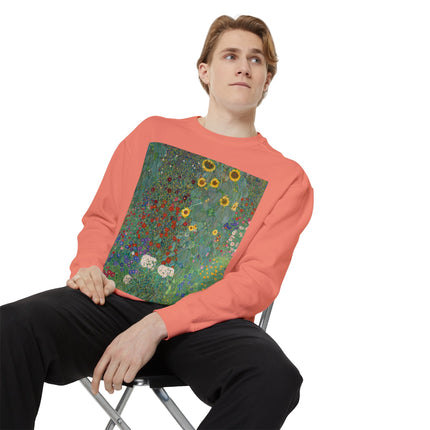 Farm Garden with Sunflowers by Gustav Klimt Unisex Garment-Dyed Sweatshirt