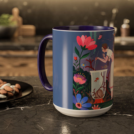 The Lady Of The Enchanted Aquarium Colorful Mugs – Art Deco Aquatic Elegance
