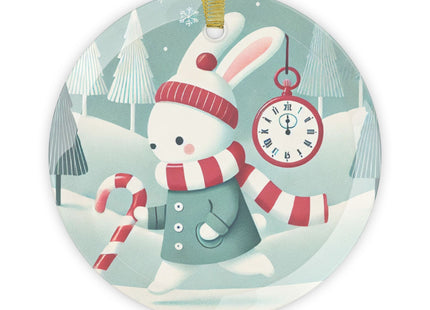 Candy Cane Timekeeper Bunny Glass Ornament