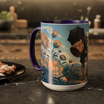 ☔🌸 The Grand Floral Journey Colorful Mug – Art Deco Travel Elegance
