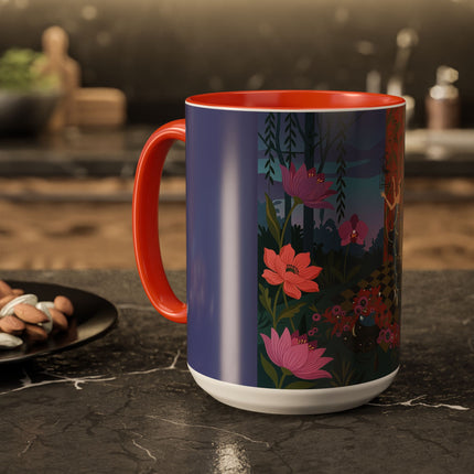 The Lady And The Midnight Birdcage Colorful Mugs – Art Deco Botanical Elegance