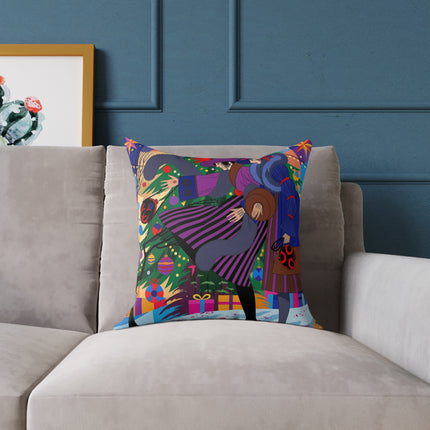 🎄✨ Christmas Among The Twinkling Trees Square Pillow – Art Deco Holiday Friendship