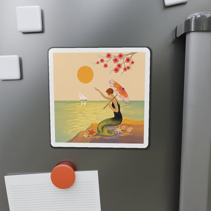 🧜‍♀️☂️ The Mermaid With The Parasol Die-Cut Magnets – Art Deco Seaside Fantasy