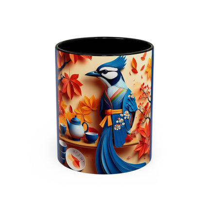 Blue Jay at an Autumn Tea Ceremony Colorful Mugs (11oz, 15oz)