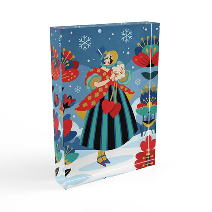 ❤️❄️ The Winter Heart Messenger Acrylic Art Block – Art Deco Snow Garden Fantasy