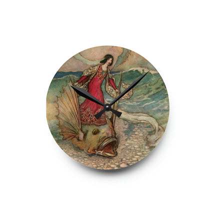 Rita Rides on the Dolphin by Warwick Goble Acrylic Wall Clock, Round & Square