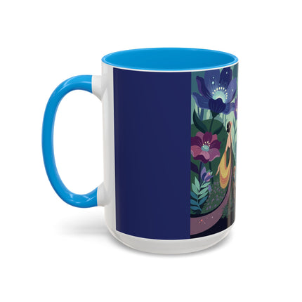 The Lady Of The Moonlit Fountain Colorful Mugs – Art Deco Botanical Serenity
