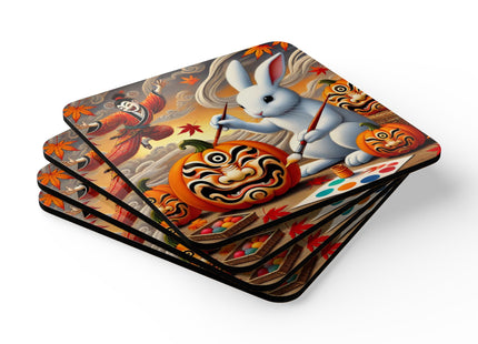 Halloween Rabbit’s Kabuki Jack-o’-Lanterns Corkwood Coaster Set