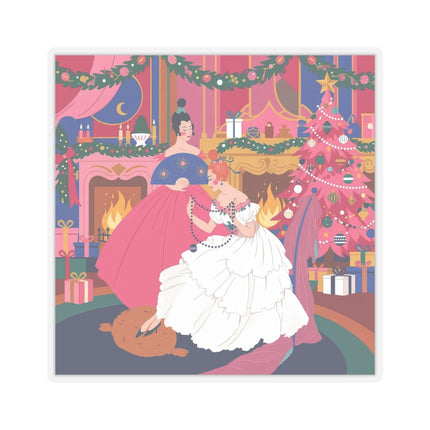 🎀🔥 Christmas By The Fireside Kiss-Cut Sticker – Art Deco Holiday Elegance