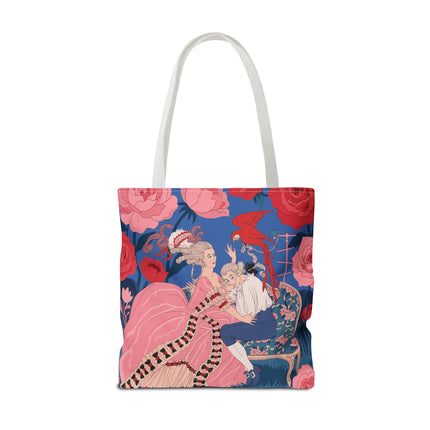 🌹🦜 The Lady Of The Scarlet Parrot Tote Bag – Art Deco Floral Elegance