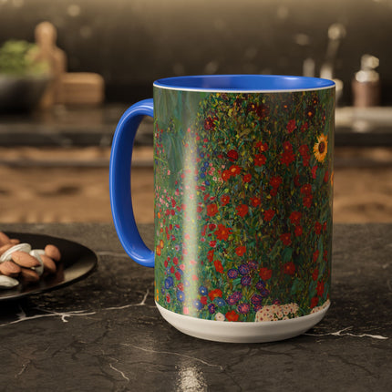 Farm Garden with Sunflowers by Gustav Klimt Colorful Mugs (11oz, 15oz)