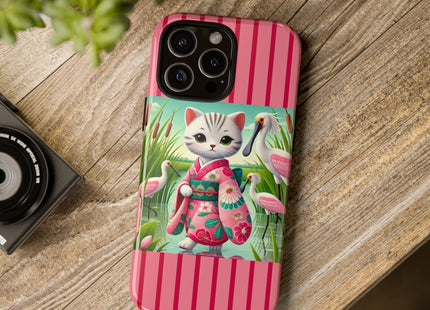 Geisha Kitten Strolls Among the Spoonbills Phone Cases
