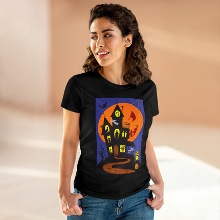 Halloween Night at the Haunted House Women's Midweight Cotton Tee