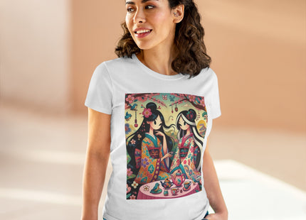 Fairies in Kimonos at Tea Among Blossoms Cotton Tee