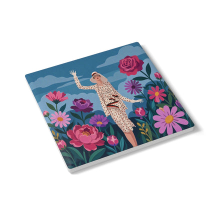 🌺👒 The Grand Flower Promenade Ceramic Coaster – Art Deco Fashion Illustration