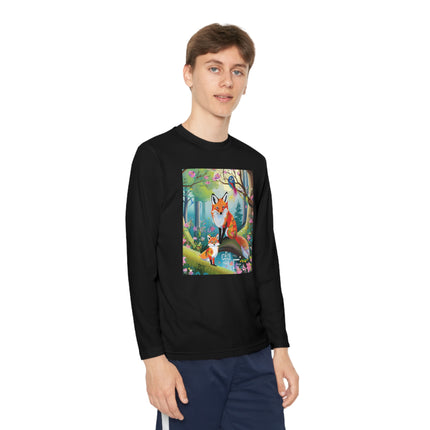 Mischievous Fox Youth Long Sleeve Competitor Tee – Woodland Fun & Storybook Adventure