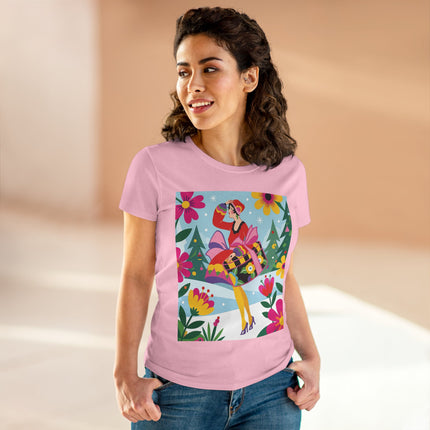 🎄🌺 Christmas In The Winter Garden Cotton Tee – Art Deco Holiday Whimsy