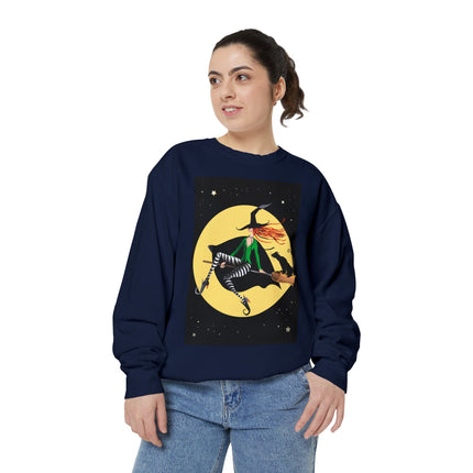 A Witch’s Moonlit Flight Unisex Garment-Dyed Sweatshirt