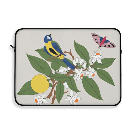 Blue Tit & Butterfly Laptop Sleeve – Elegant Charm & Springtime Grace