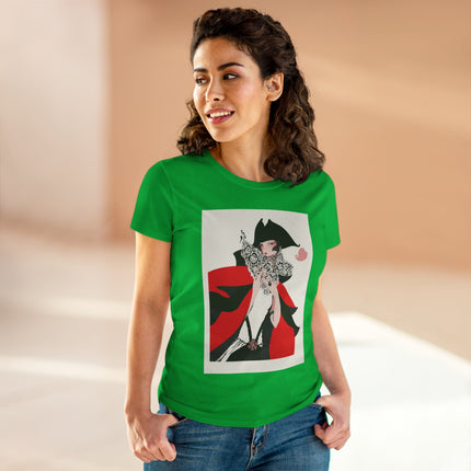 Crimson Masquerade Women's Midweight Cotton Tee – Dramatic Elegance & Art Deco Mystery