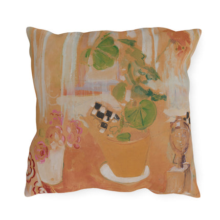 Still Life with Bronze Head by Oskar Moll Outdoor Pillows